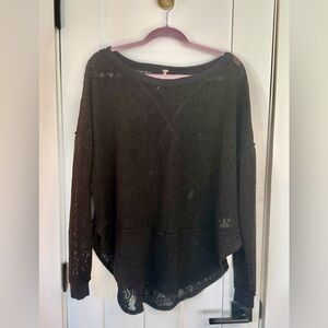Free People Charcoal Open-Knit Oversized Sweater Reversible Hi-Low Size M